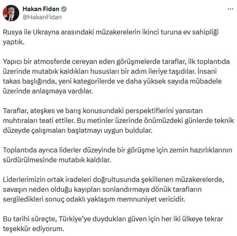Bakan Fidan: Ukrayna ve Rusyanın sonuç odaklı yaklaşımı memnuniyet verici